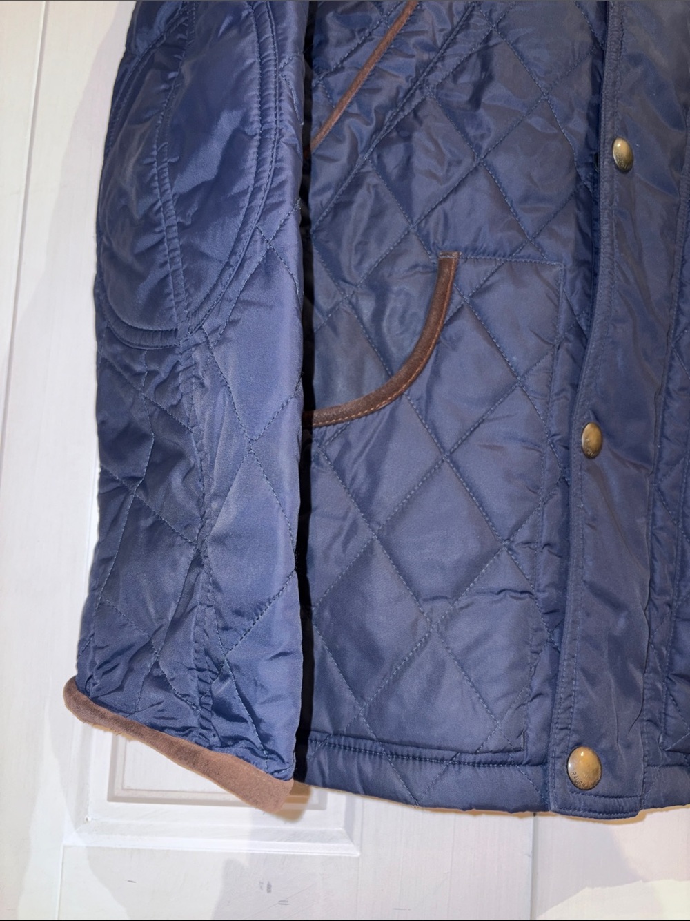 Polo by Ralph Lauren Navy Quilted Jacket with Brown Suede Accents - Picture 3 of 12